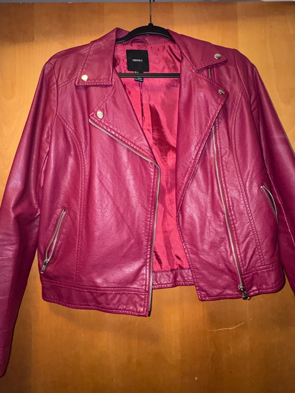 Faux Leather Moto Jacket - dark Raspberry